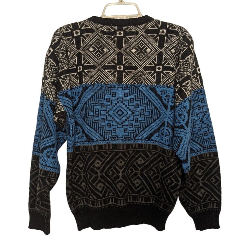J. TODD blue black Aztec design Acrylic Geometric print Vintage Sweater‎ M - Picture 2 of 8